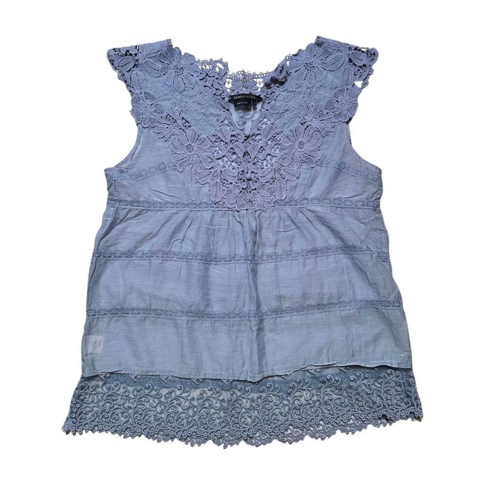BCBGMAXAZRIA Periwinkle Crochet Lace Top Women’s Medium Cotton Silk Sleeveless